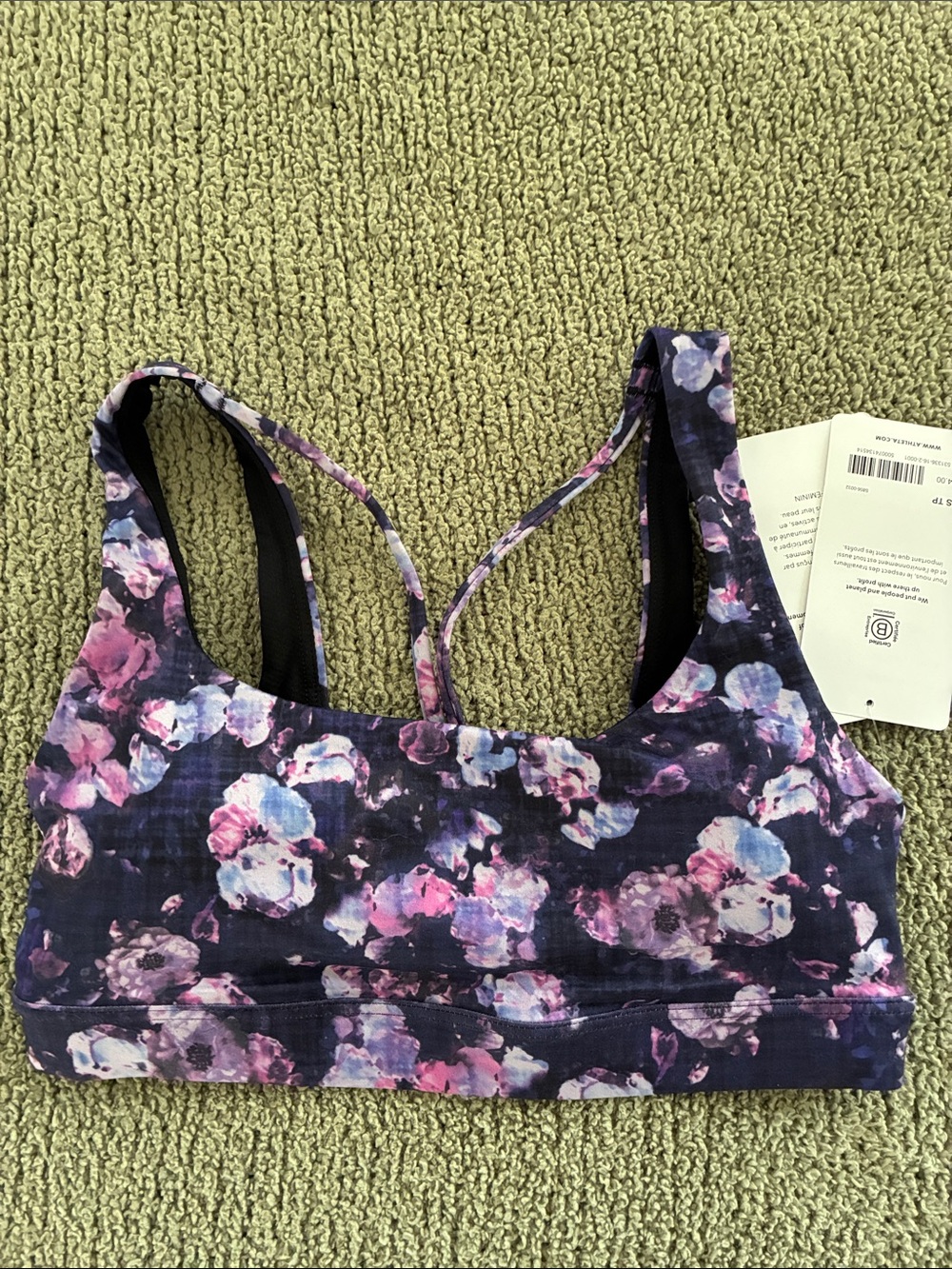 BRAND NEW: ATHLETA Floral-Print Sports Bra - Purple Pink Floral